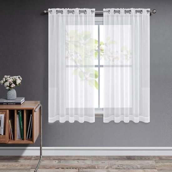 lichtdoorlatende gordijnen met linnenlook / transparante - transparent curtains 2 x 145 x 140 cm (b x h)