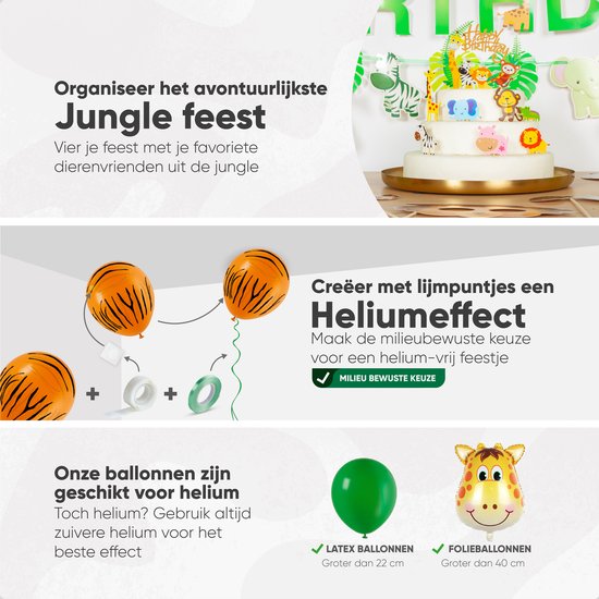 Fissaly 127 Stuks Jungle Thema Party Verjaardag Versiering XXL Set - Safari Decoratie Kinderfeestje - Ballonnen