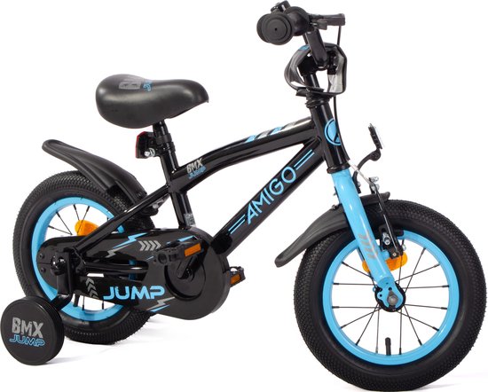 AMIGO BMX Jump Jongensfiets 12 Inch - Kinderfiets voor 2 tot 4 Jaar - 90-105 cm - Met Zijwieltjes - Zwart/Blauw van AMIGO — afbeelding 4