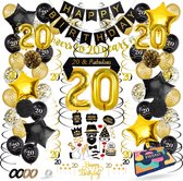Fissaly 20 Jaar Verjaardag Decoratie Versiering - Ballonnen – Jubileum Man & Vrouw - Zwart en Goud