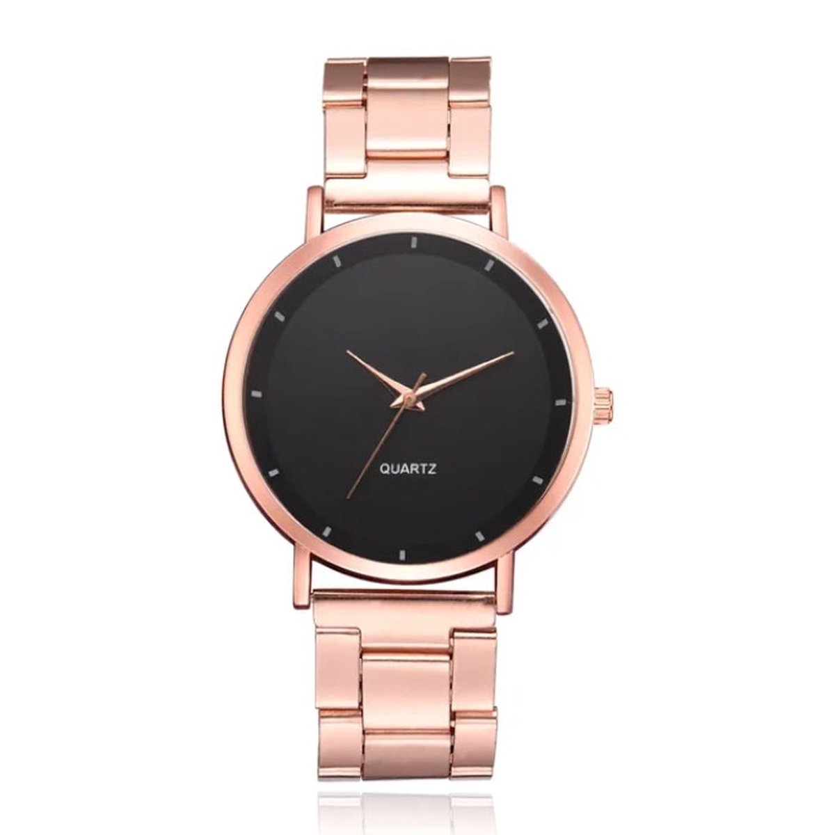 LGT JWLS Luxe Damespolshorloge - Rose Gouden Band en Behuizing, Zwart Uurwerk