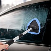 Auto voorruit reiniger autowasborstel telescopische afneembare reinigingsborstel met 4 microvezel reinigingspads en 1 fles water (blauw)