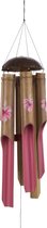 Bamboe windgong gong roze bloem 6 buizen 45 cm