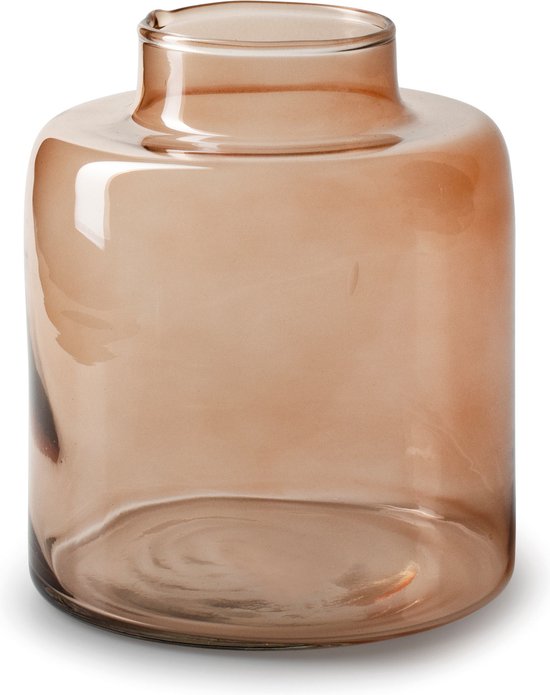 Jodeco Bloemenvaas Willem - transparant beige glas - D19 x H17 cm - fles vorm vaas