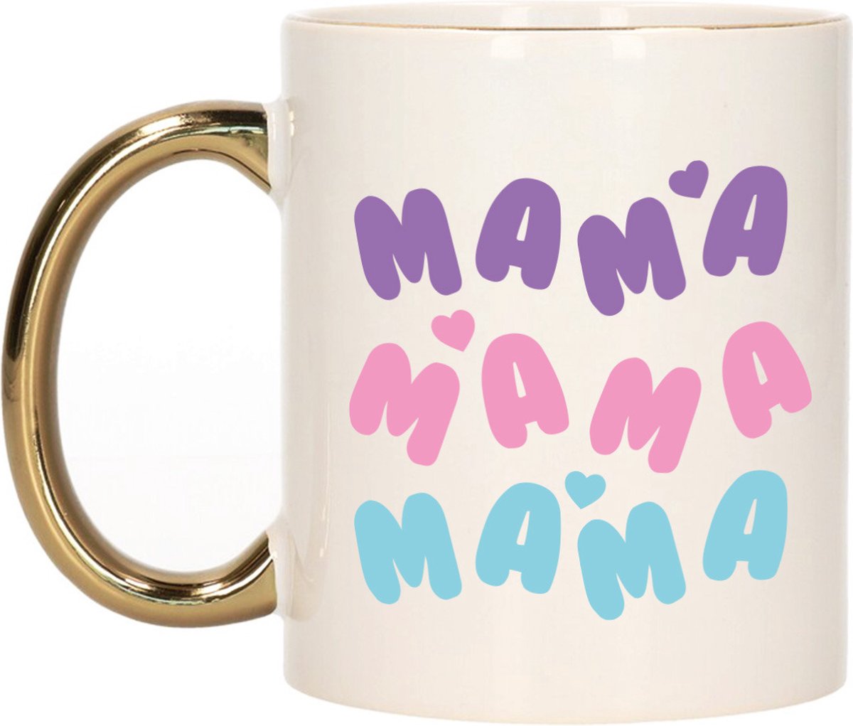 Bellatio Decorations Cadeau koffie/thee mok voor mama - hartjes - gouden oor - Moederdag