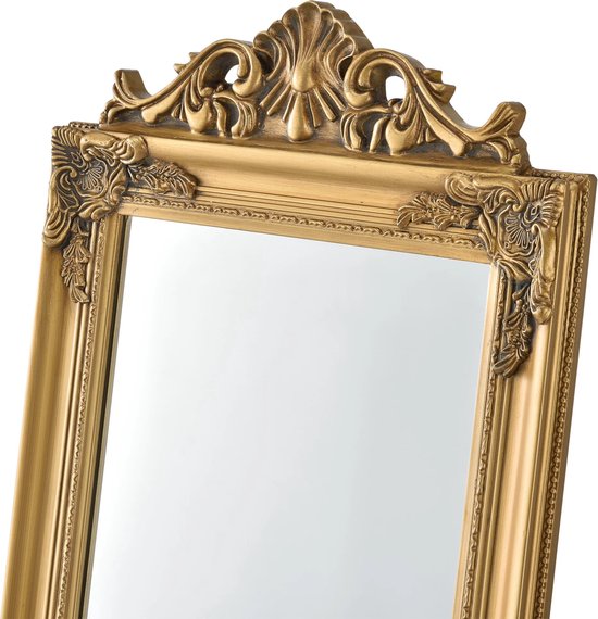 In And OutdoorMatch Vrijstaande spiegel Don - Met Barok Lijst - Verstelbaar - 160x40 cm - Goud - Eucalyptushout - Luxe Look