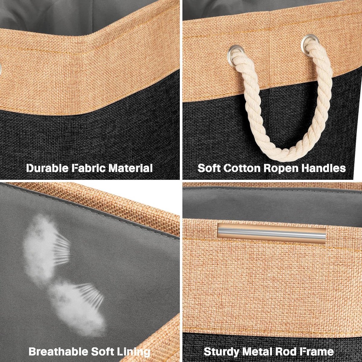 Mangata Panier Rangement Petite, Boite De Rangement Tissu Rectangulaire Dressing Avec Poignée Pour Jouets, Armoire (Set Of 3, Pliable, Gris Blanc