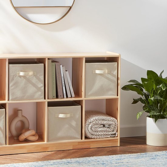 HDRNT Opbergdoos, opvouwbare opbergkubus, 4 stuks (30 x 30 x 30 cm), organizer van stof met handgrepen, mandenopslag, manden voor Kallax, organisatie, vouwdozen (wit grijs