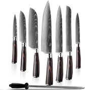 Ensemble de couteaux japonais Culminar - Couteau japonais - Ensemble de couteaux - Couteau de chef japonais - 7 pièces - avec tige d'affûtage