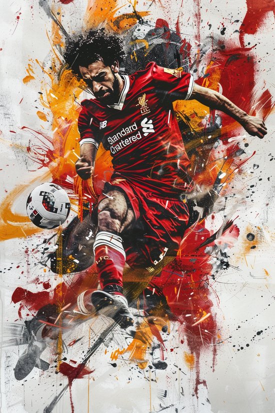 Mohamed Salah Poster | Voetbalposter | Mo Salah Actie Poster | Abstracte poster | Engelse voetbalposter | 61x91cm | Wanddecoratie | Muurposter | RTB | Geschikt om in te lijsten