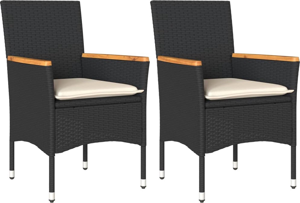 vidaXL - Tuinstoelen - 2 - st - met - kussens - poly - rattan - zwart
