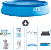 Intex Rond Opblaasbaar Easy Set Zwembad - 457 x 107 cm - Blauw - Inclusief Pomp - Ladder - Grondzeil - Afdekzeil Onderhoudspakket - Filter - Stofzuiger - Solar Mat