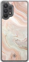 Casimoda® hoesje - Geschikt voor Samsung Galaxy A32 4G - Marmer Waves - 2-in-1 case - Schokbestendig - Water - Verhoogde randen - Bruin/beige, Transparant