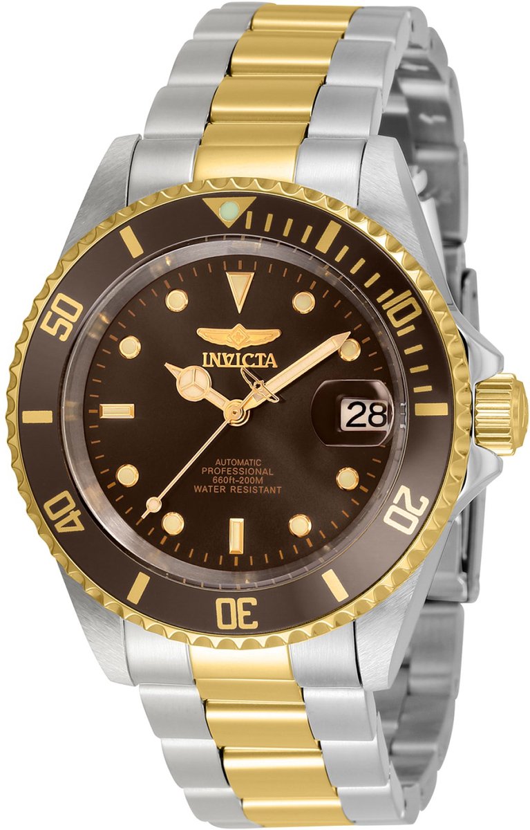 Invicta Pro Diver 35701 Heren Horloge - Waterdicht - Analoog - Automatisch Uurwerk - Roestvrij Staal met bruine Wijzerplaat - 40mm