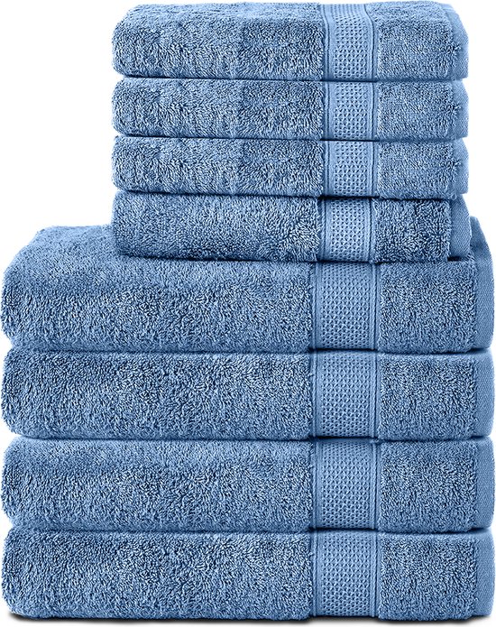 Ensemble de serviettes Komfortec - Set de 8 - 4x serviette 50x100 cm et 4x serviette de bain 70x140 cm - 100% Katoen - Bleu clair