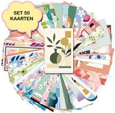 Set van 50 verschillende kaarten Retro Pastel - ansichtkaarten - botanisch - stevig karton - blanco achterzijde - 15x10 cm