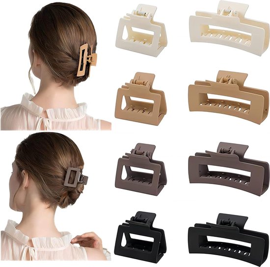 8 stuks medium klauw haarclips voor vrouwen meisjes, 2 inch matte rechthoek kleine haar klauwclips voor dun/medium dik haar, haar kaak clips antislip clips