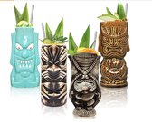 Tiki Mokken Bril Tiki Mok voor Cocktails Set van 4 Grote Keramische Tropische Hawaiiaanse Tiki Party Bar Mokken Creatieve Premium Exotische Drinkbekers Drinkware Barware Home Bar 4 Packs