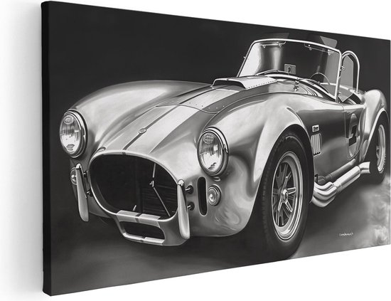 Artaza Canvas Schilderij De Afbeelding is een Zwart Wit Tekening van een Zilveren Sportwagen - 120x60 - Groot - Foto Op Canvas - Canvas Print