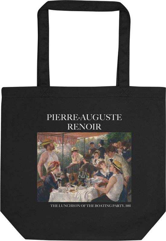 Pierre-Auguste Renoir 'De lunch van de roeipartij' ("The Luncheon of the Boating Party") Beroemde Schilderij Tote Bag | 100% Katoenen Tas | Kunst Tote Bag | Zwart