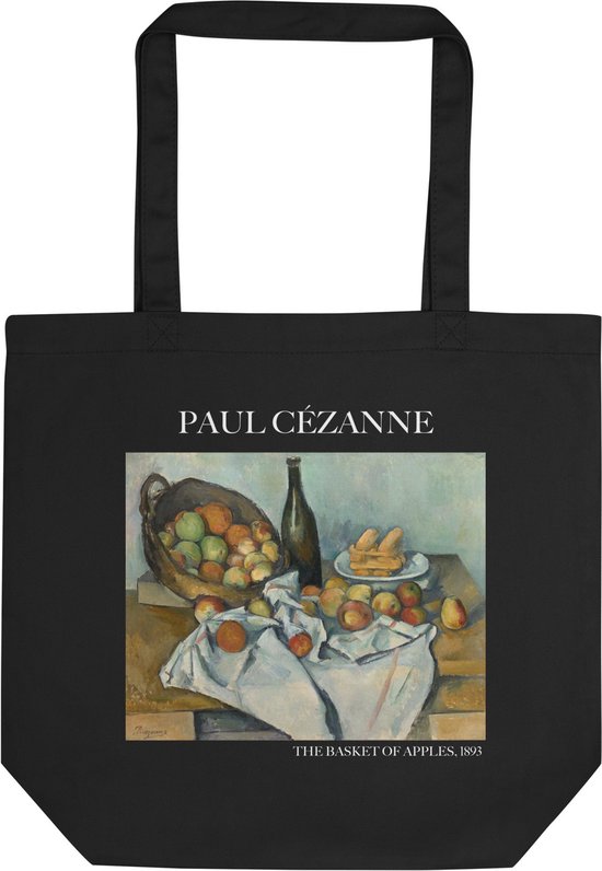 Paul Cézanne 'De mand met appels' ("The Basket of Apples") Beroemde Schilderij Tote Bag | 100% Katoenen Tas | Kunst Tote Bag | Zwart