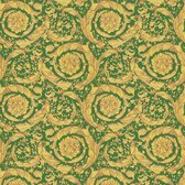 Exclusief luxe behang Profhome 366926-GU vliesbehang gestructureerd met ornamenten glanzend groen goud geel 7,035 m2
