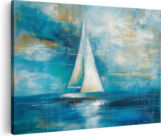 Artaza Canvas Schilderij Kunstwerk van een Zeilboot in de Oceaan - 60x40 - Wanddecoratie - Foto Op Canvas - Canvas Print