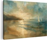 Artaza Canvas Schilderij Kunstwerk van een Zeilboot op het Strand - 120x80 - Groot - Foto Op Canvas - Canvas Print