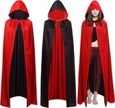 Halloween cape, vampiercape, magere man-kostuum, draculas-cape, vampier halloweenkostuum, cape zwart rood, uniseks cape met lange capuchon, Halloween vampierkostuum cape (1.2 M)