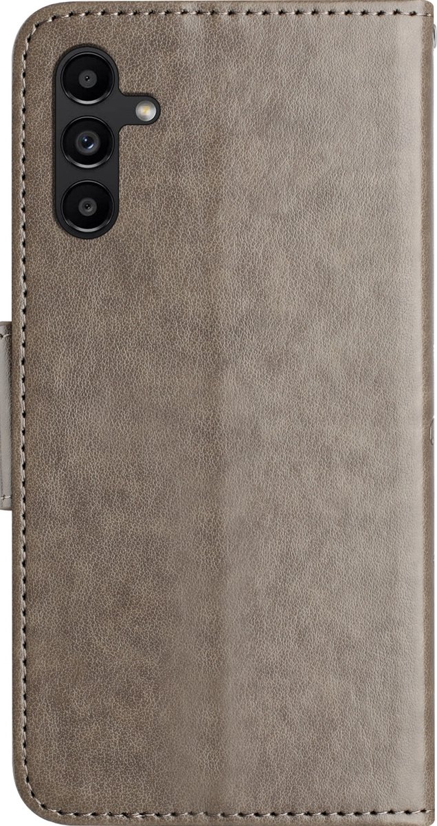 Mobigear Telefoonhoesje geschikt voor Samsung Galaxy A55 Hoesje | Mobigear Flowers Bookcase Portemonnee | Pasjeshouder voor 2 Pasjes | Telefoonhoesje voor Pinpas / OV Kaart / Rijbewijs - Grijs