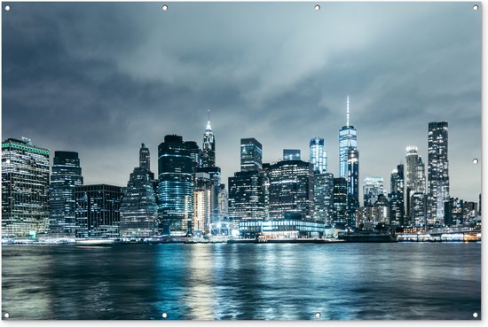 Skyline de New York la nuit avec l'affiche de jardin One World Trade Center 180x120 cm - Toile de jardin / Toile d'extérieur / Peintures d'extérieur (décoration de jardin) XXL / Groot format!