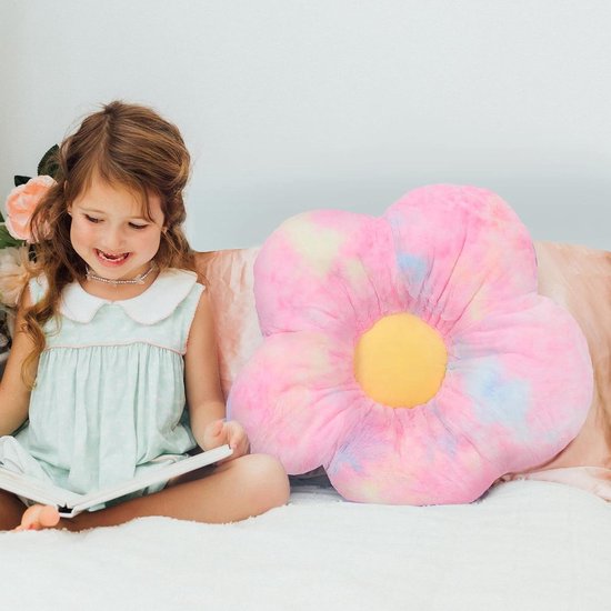 Roze Tie Dye Flower Floor Pillow Zitkussen - Schattig kamerdecor voor meisjes - Bloemkussen voor lezen en loungen - Comfortabel kussen voor kinderen floor pillow
