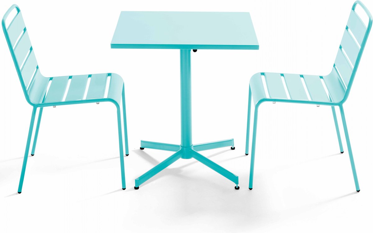 Oviala - Set van een vierkante tuin tafel en 2 turquoise stoelen - Palavas