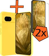 Hoesje Geschikt voor Google Pixel 8a Hoesje Siliconen Cover Case Met 2x Screenprotector - Hoes Geschikt voor Google Pixel 8a Hoes Back Case - Geel