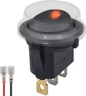 ProRide® Wipschakelaar ON-OFF KCD2-12 - met Beschermkapje en Aansluitkabel - 3 pins - Rond - 12V/20A - LED indicator Rood