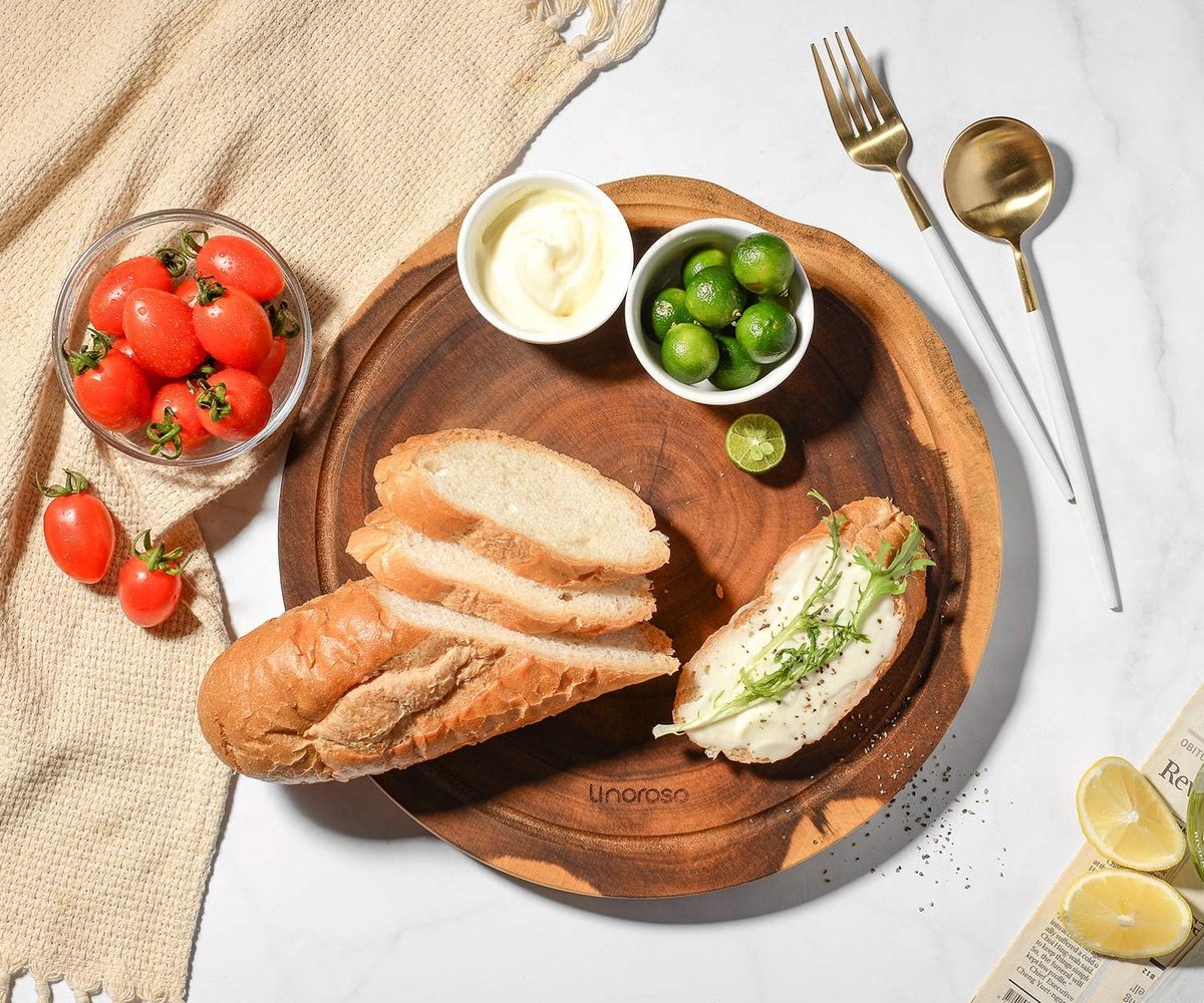 Snijplank, Natuurlijk Teakhout - Uniek Exemplaat, Keuken of Barbecue, Snijden of Serveren van Vlees Kaas Brood 30,4 cm