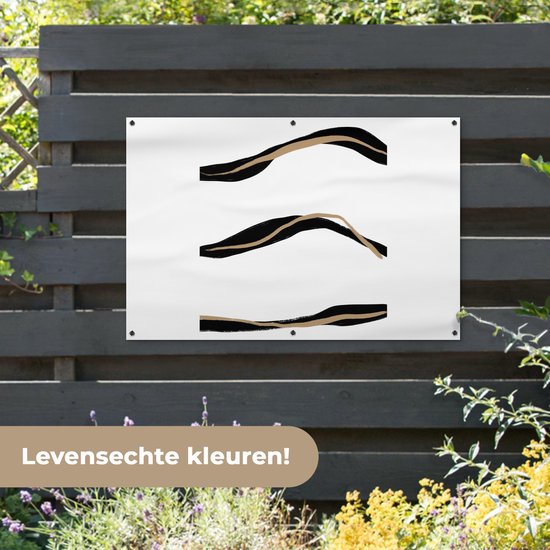 Tuinposter 120x80 cm - Tuindecoratie Lijn - Zwart - Design - Poster voor in de tuin - Buiten decoratie - Schutting tuinschilderij - Tuindoek muurdecoratie - Wanddecoratie balkondoek