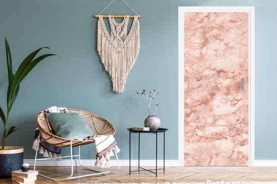 Sticker de porte Marbre - Luxe - Or rose - Rose - Glitter - Aspect marbre - 95x215 cm - Poster de porte