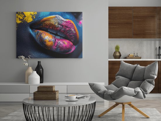 Canvas Schilderij - Vrouw - Lippen - Kleurrijk - Gekleurde Lippen - 150x100 cm