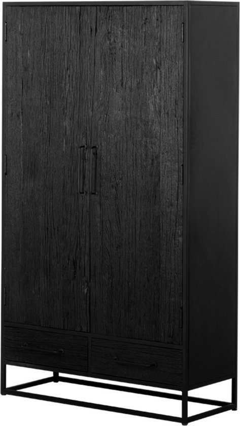 Wandkast Zwart - Industriële Kast - Mangohout - 100x40x175cm - Kast Pure Black - Giga Meubel