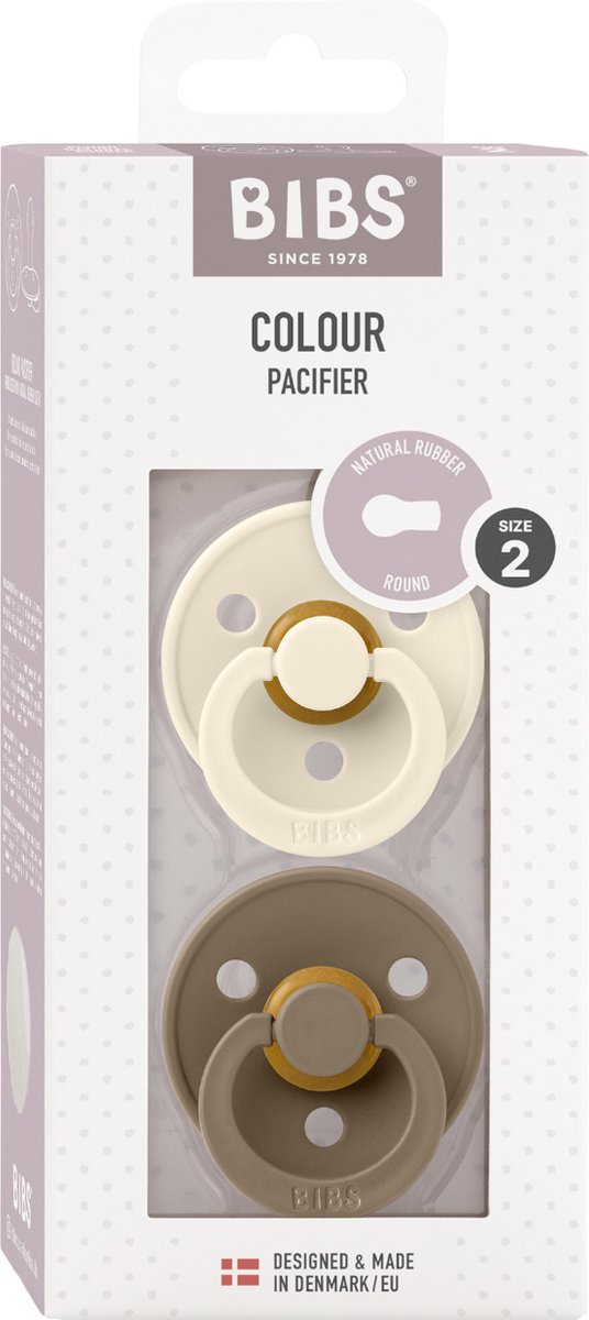 Goedkoopste BiBS - Colour Pacifier - Stage 2 Fopspeen - 6 maanden - 2 stuks - Ivory / Dark oak
