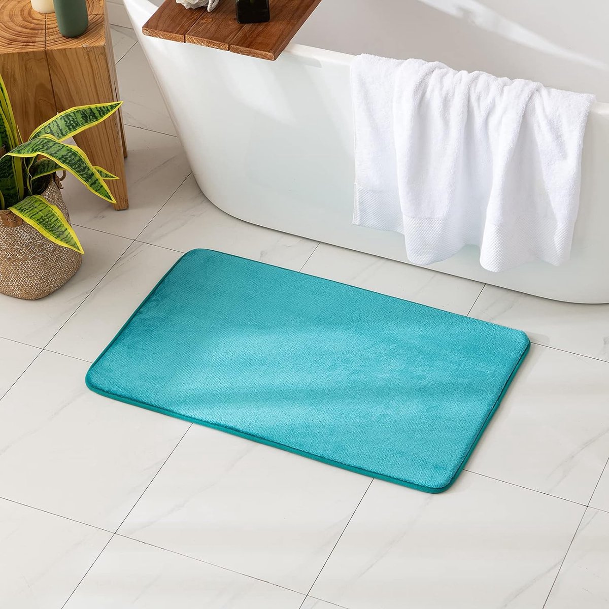 Eenkleurige badmat, traagschuim, badmat, douchemat, badmat, douchemat, decoratieve voetmat, antislipmat voor badkamer en woonkamer, 50 x 80 cm, turquoise