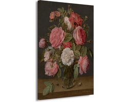 Rozen in een glazen vaas - Jacob van Hulsdonck portret - Bloemen portret - Canvas schilderij Oude meesters - Muurdecoratie klassiek - Canvas - Slaapkamer decoratie 100x150 cm