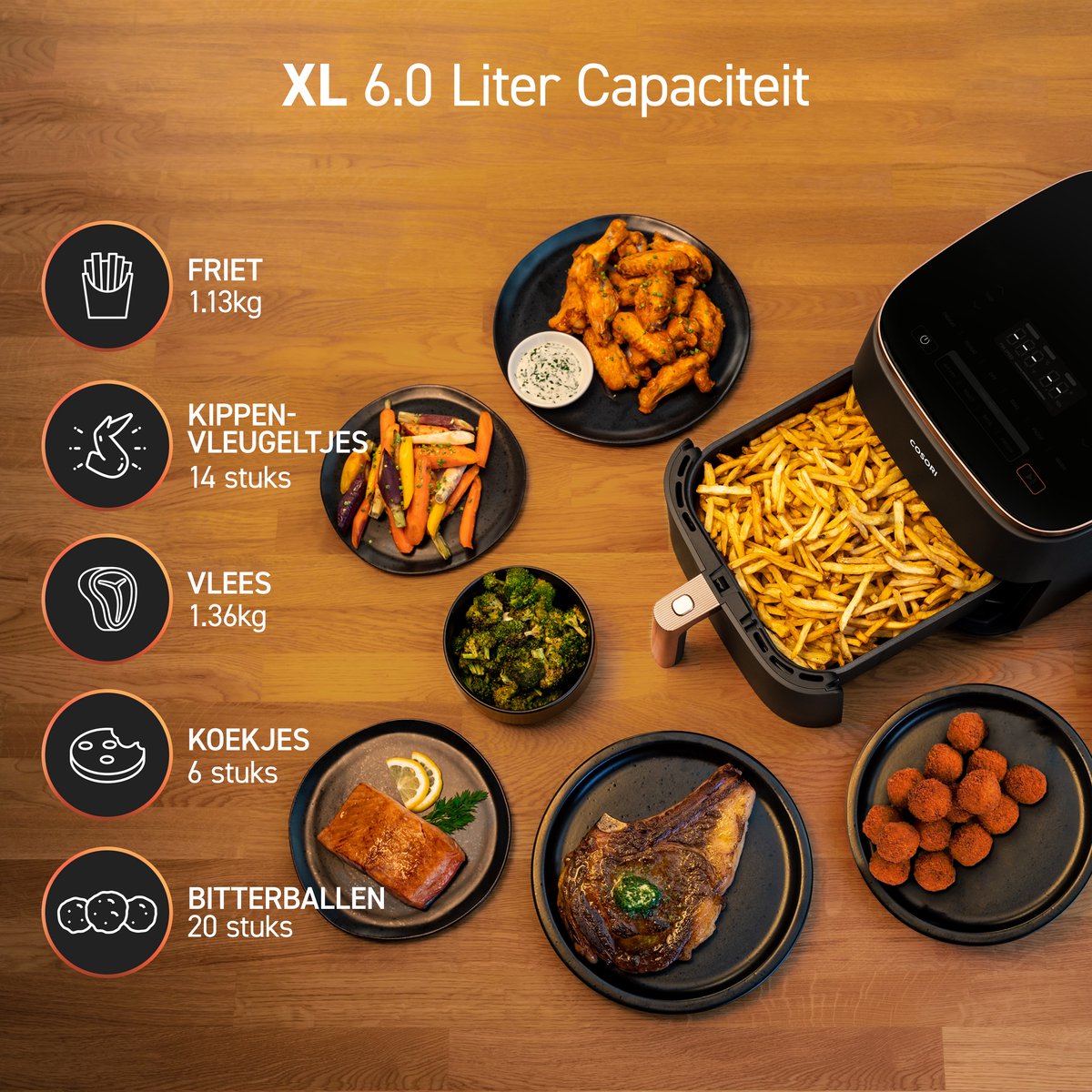 Cosori TurboBlaze – Airfryer XXL – 6L – 9 Programma’s – 30–230°C – Snelle DC Motor – foto 5