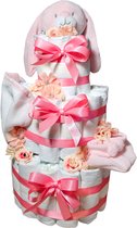 Luiertaart roze met konijn - kraam cadeau voor meisje - babyshower cadeau