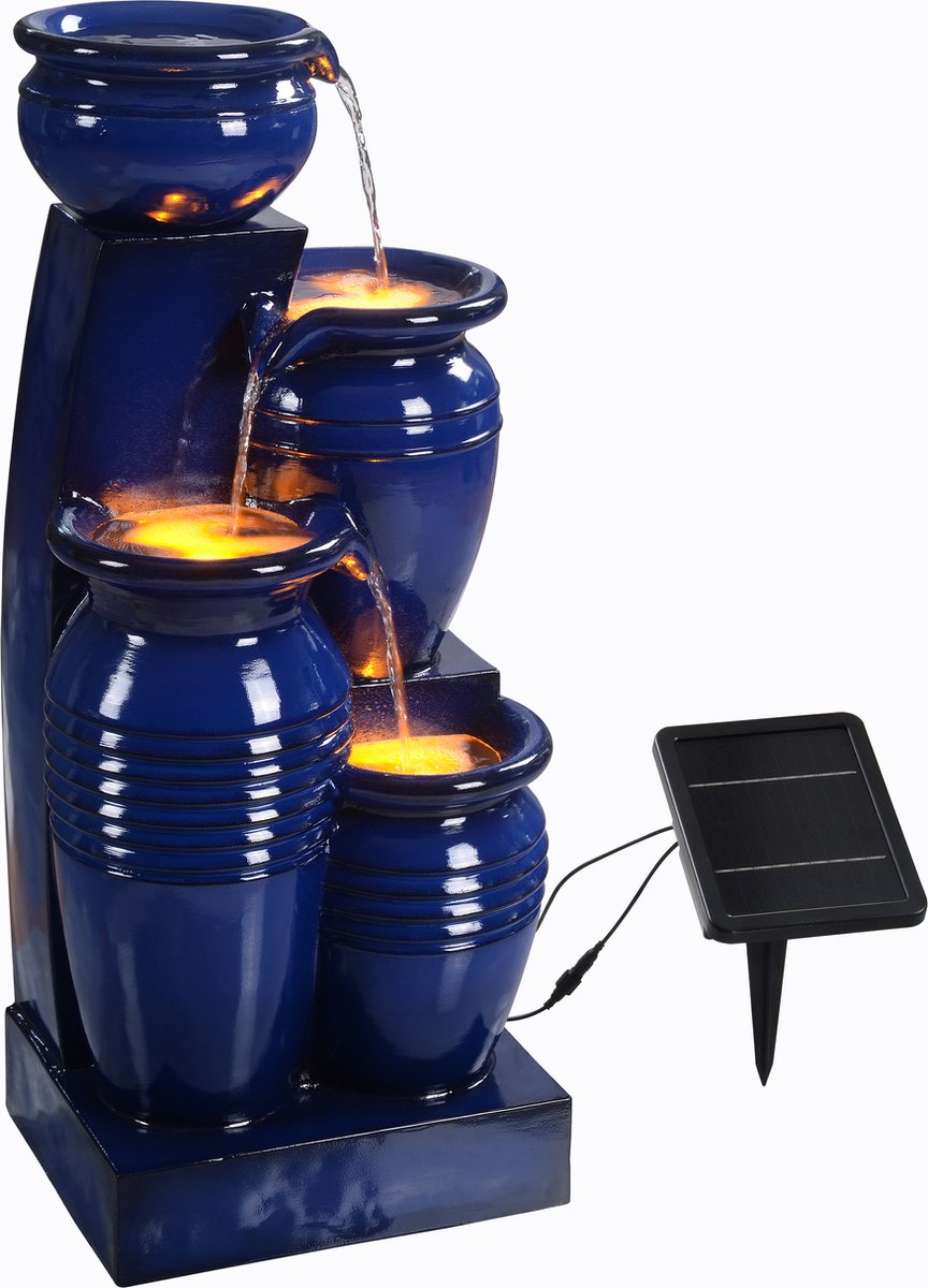 Teamson Home Tuin Waterornament Met Lichten - Op zonne-energie - 4-Laags Ontwerp - Marineblauw