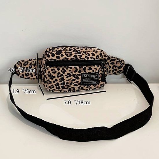 LaGloss® Trendy Nylon Hip Bag Leopard Print - Idéal pour les festivals et les activités de Plein air - sac à bandoulière - sac de poitrine - 18 x 11 x 5 cm %%