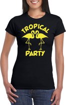 Toppers in concert - Bellatio Decorations Tropical party T-shirt dames - met glitters - zwart/geel - carnaval/themafeest L