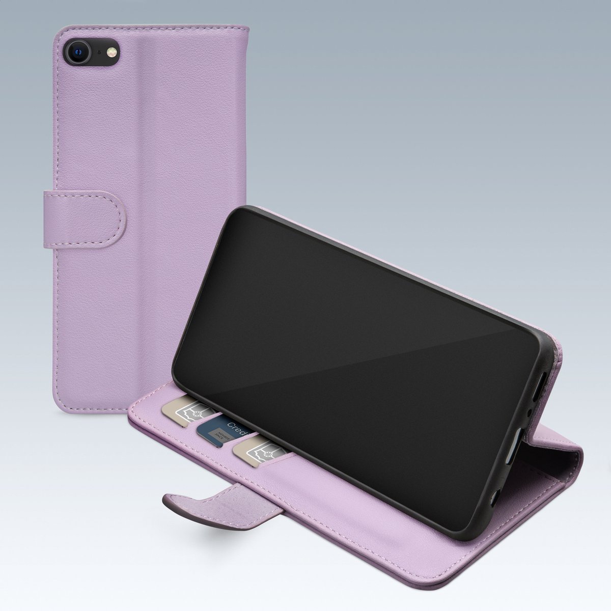 Mobilize Telefoonhoesje geschikt voor Apple iPhone 8 Hoesje | Mobilize Premium Gelly Wallet Bookcase Portemonnee | Pasjeshouder voor 3 Pasjes | Telefoonhoesje voor Pinpas / OV Kaart / Rijbewijs - Paars