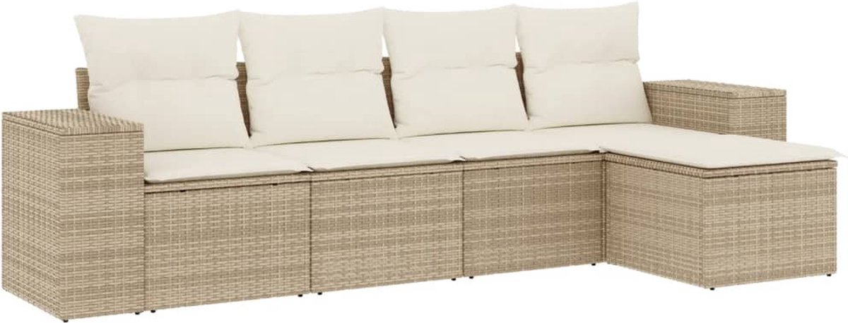 vidaXL 5-delige - Loungeset - met - kussens - poly - rattan - beige